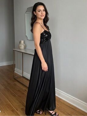 Vintage Disco Glam Sequins Empire Waist Long Dress
